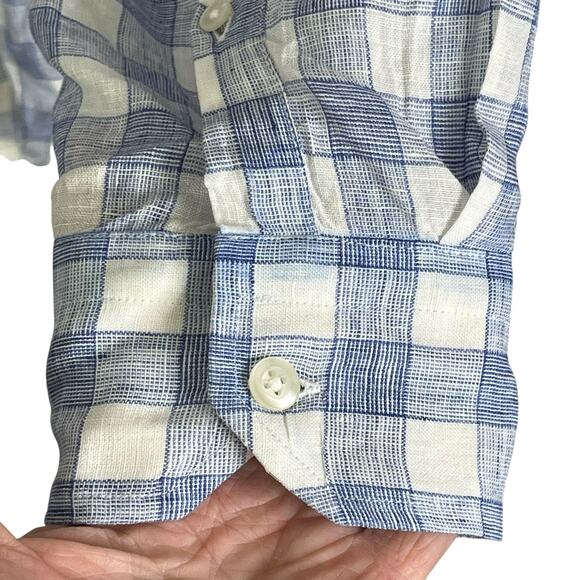 Culturata Shirt Men's XXL Tailored Fit 100% Linen Blue White Plaid Made in Italy - Picture 6 of 8